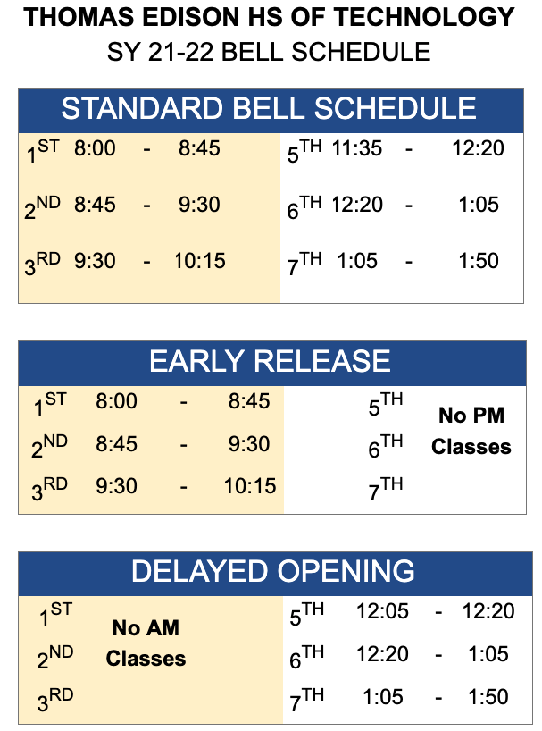 2021-2022 In-Person Bell Schedule