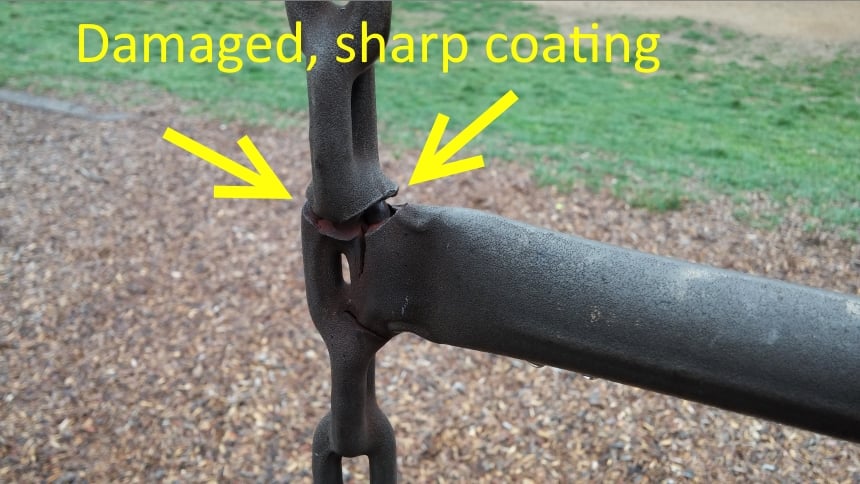 Damaged coating for chain ladder climber
