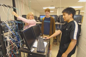 Students working with electronics
