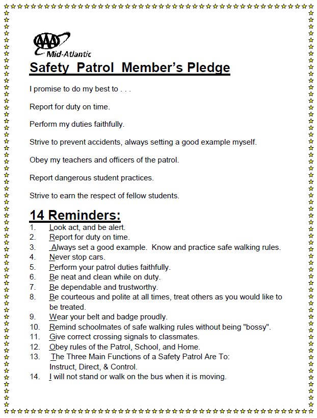 Safety Patrol Pledge*