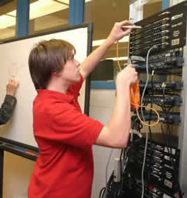 Student working on server